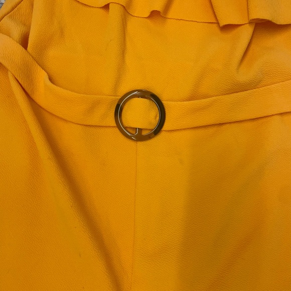 Yellow Off-Shoulder Ruffle Belted Romper - Picture 2 of 4